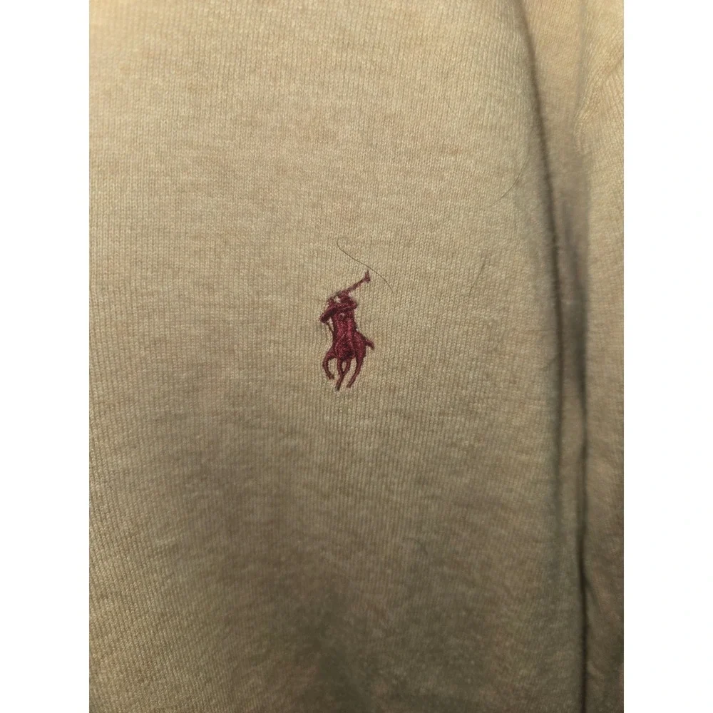 Polo Ralph Lauren Mens‎ Tan Pima Cotton V-Neck Sweater Beige Large Pony Logo